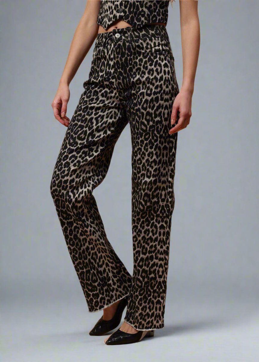Gaiia Leopard Print Straight Leg Jeans - GAIIA